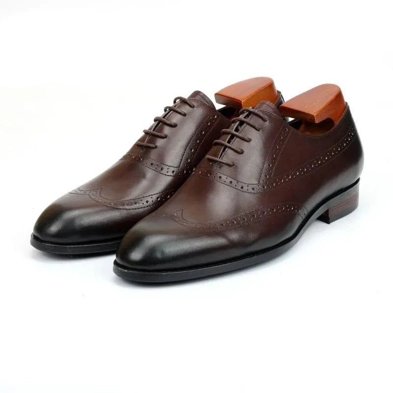 Brogue Oxford Herenkleding Schoenen Bruiloft Beste Man Schoen Echt Leer Handgemaakte Designer Formele Heren Origineel - Bruin