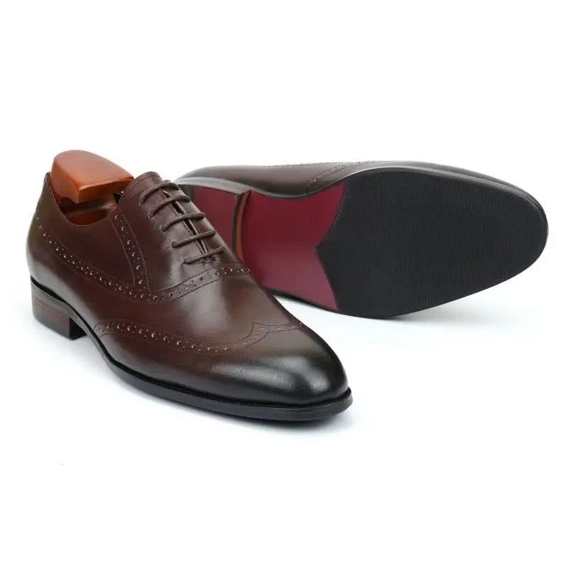 Brogue Oxford Herenkleding Schoenen Bruiloft Beste Man Schoen Echt Leer Handgemaakte Designer Formele Heren Origineel - Bruin