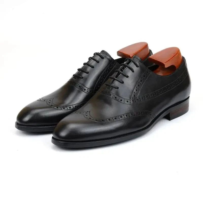 Brogue Oxford Herenkleding Schoenen Bruiloft Beste Man Schoen Echt Leer Handgemaakte Designer Formele Heren Origineel - Bruin