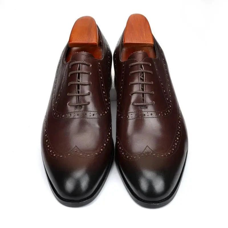 Brogue Oxford Herenkleding Schoenen Bruiloft Beste Man Schoen Echt Leer Handgemaakte Designer Formele Heren Origineel - Bruin