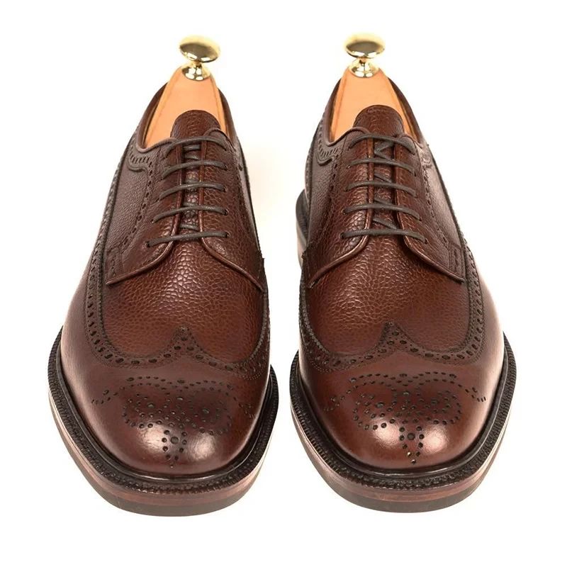 Derby Brogue Bruidegom Designer Jurk Beste Heren Schoenen Echt Leer Originele Handgemaakte Zakelijke Voor - Bruin