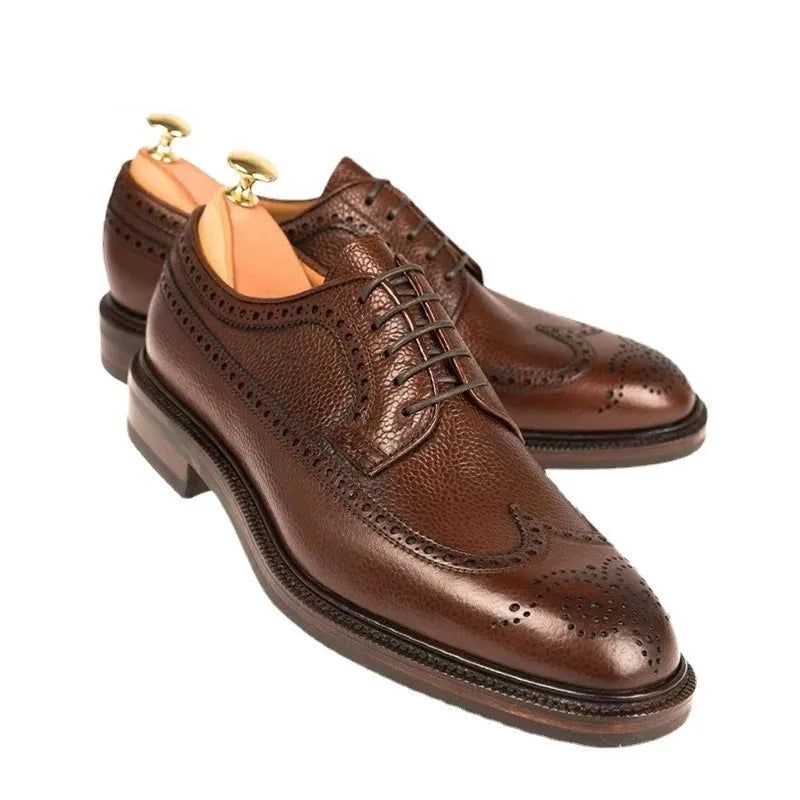 Derby Brogue Bruidegom Designer Jurk Beste Heren Schoenen Echt Leer Originele Handgemaakte Zakelijke Voor - Bruin