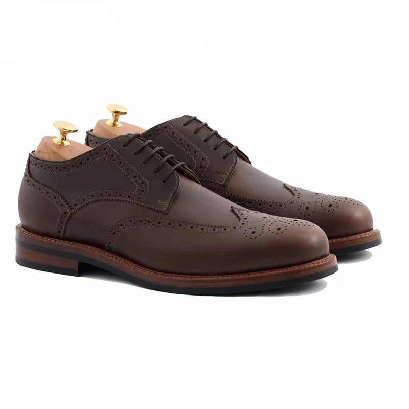 Derby Brogue Stijl Jurk Feest Formele Schoenen Originele Zakelijke Ontwerper Echt Leer Beste Handgemaakte Voor Mannen - Bruin