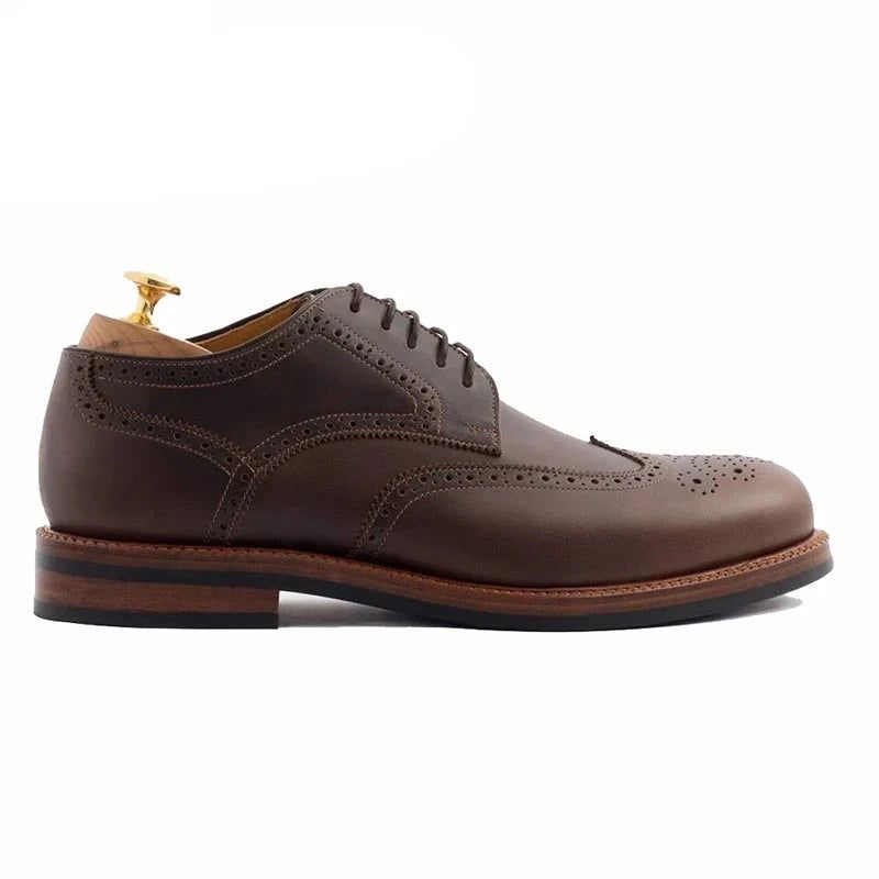 Derby Brogue Stijl Jurk Feest Formele Schoenen Originele Zakelijke Ontwerper Echt Leer Beste Handgemaakte Voor Mannen - Bruin