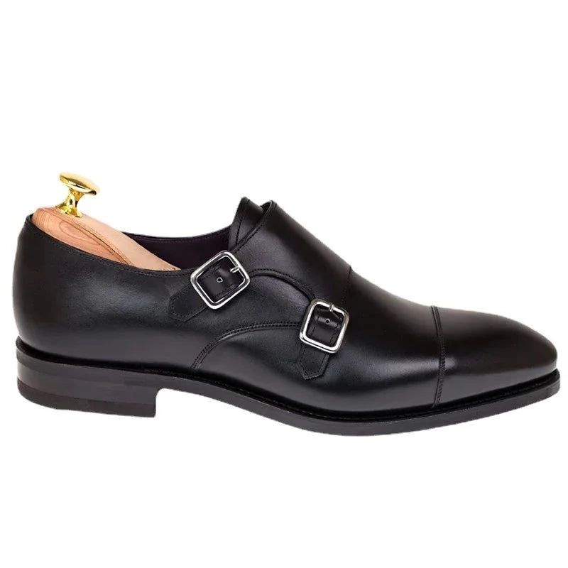 Dubbele Monk Strap Luxe Herenschoenen Echt Leer Handgemaakte Designer Zakelijke Jurk Schoenen Voor Heren Origineel - Zwart