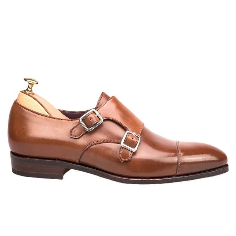 Dubbele Monk Strap Luxe Herenschoenen Echt Leer Handgemaakte Designer Zakelijke Jurk Schoenen Voor Heren Origineel - Zwart