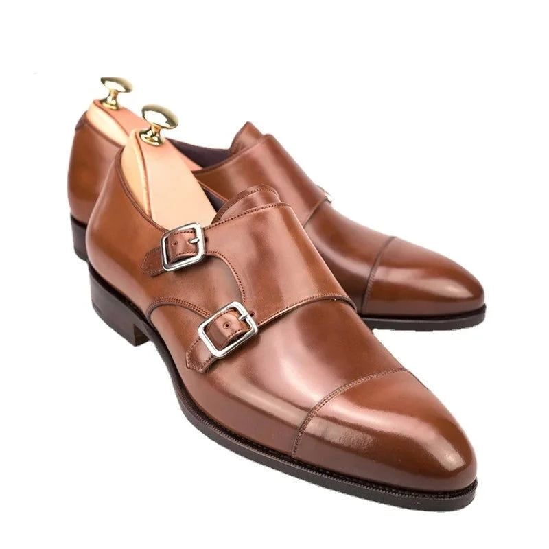 Dubbele Monk Strap Luxe Herenschoenen Echt Leer Handgemaakte Designer Zakelijke Jurk Schoenen Voor Heren Origineel - Zwart