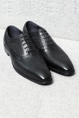 Handgemaakte Echt Lederen Herenkleding Schoenen Zwarte Puntige Neus Vleugeltip Brogue Oxfords Zakelijke Bruiloft Formele