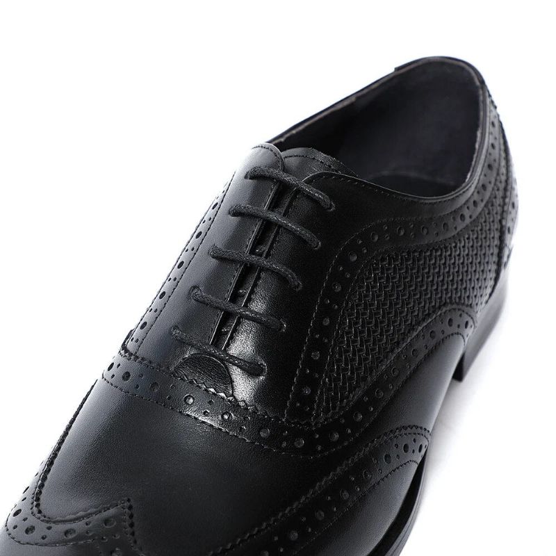 Handgemaakte Echt Lederen Herenkleding Schoenen Zwarte Puntige Neus Vleugeltip Brogue Oxfords Zakelijke Bruiloft Formele - Zwart