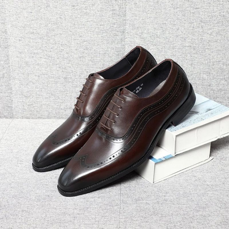 Handgemaakte Heren Echte Originele Lederen Klassieke Brogue Oxford-schoenen - Zwart