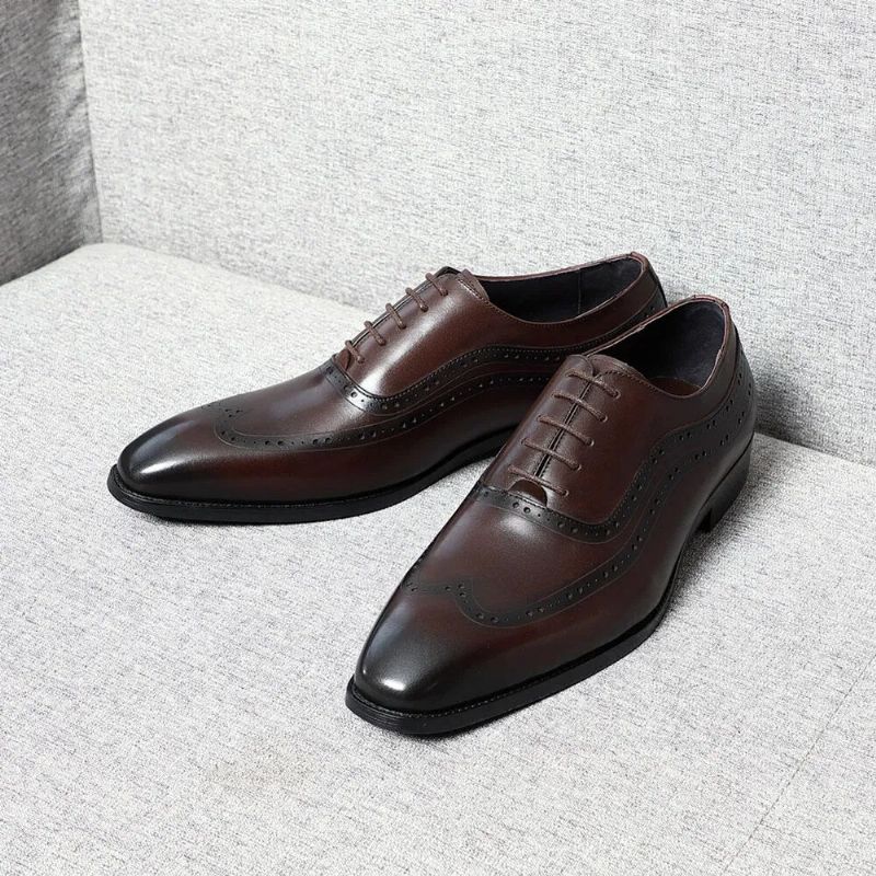 Handgemaakte Heren Echte Originele Lederen Klassieke Brogue Oxford-schoenen - Zwart