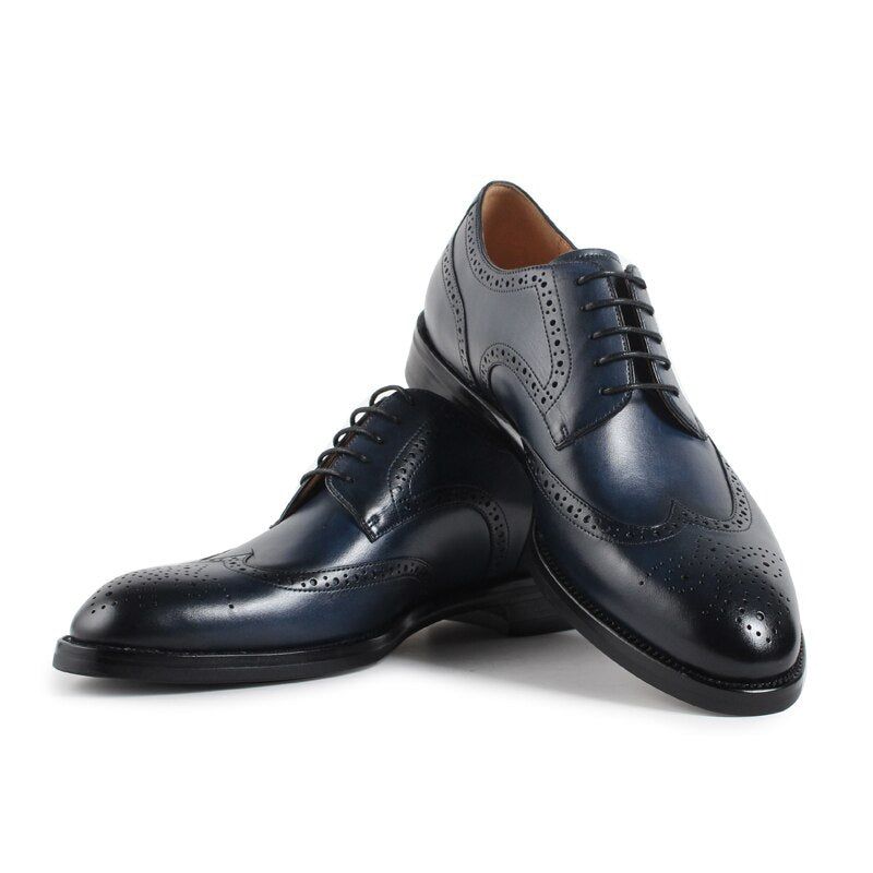 Herenschoenen Handgemaakt Patroon Ontwerp Luxe Lederen Klassieke Volledige Brogue Zakelijke Trouwjurk Man - Donkerblauw