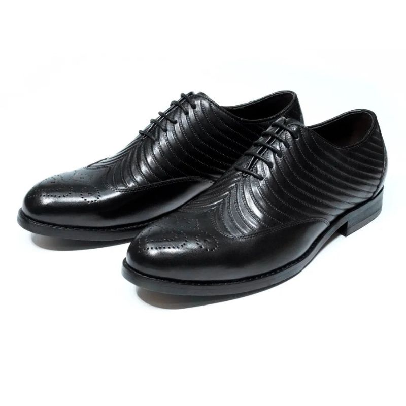 Mannen Oxford Echt Lederen Schoenen Vleugels Textuur Bruiloft Lace Up Business Office Pak Formele - Zwart