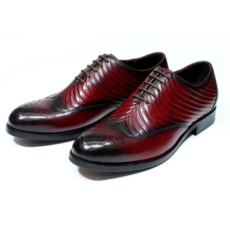 Mannen Oxford Echt Lederen Schoenen Vleugels Textuur Bruiloft Lace Up Business Office Pak Formele - Zwart