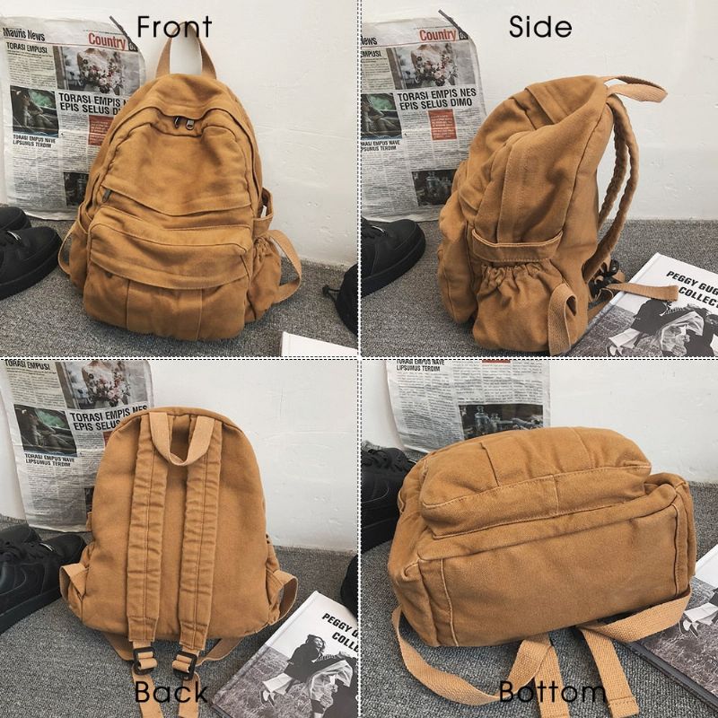 Student Vrouwelijke Katoenen Canvas Rugzak Kawaii Vrouwen Vintage Schooltas Tienermeisje Leuke Rugzakken Mode Dames Luxe Tas Boek - Zwart