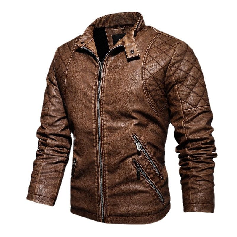 Heren Casual Borduren Biker Jas Rits Fleece Jas Herfst Winter Kunstleer Jassen - Zwart