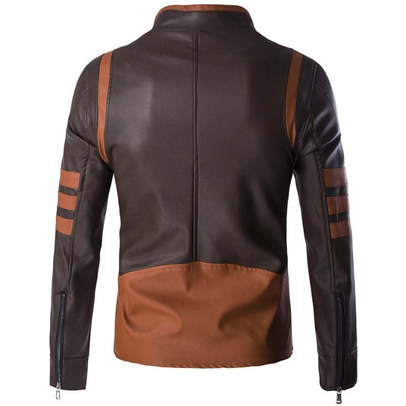 Jas Heren Motorfiets Biker Jas Mannelijke Causale Kunstleer Jas Bovenkleding - Bruin