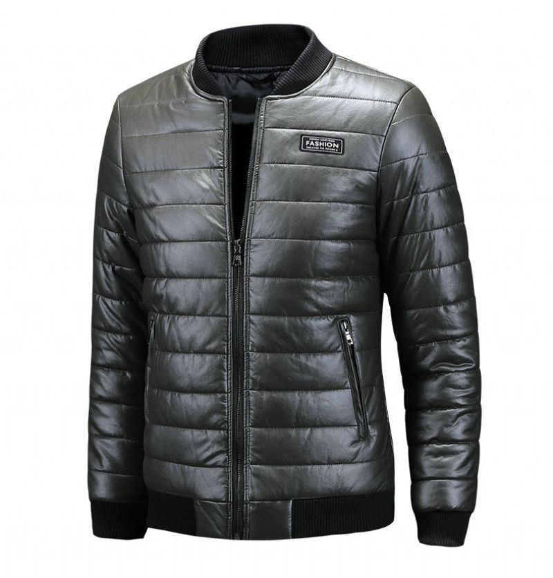 Warme Herfst Winter Leren Jas Heren Casual Motorfiets Lederen Jassen En - Groen