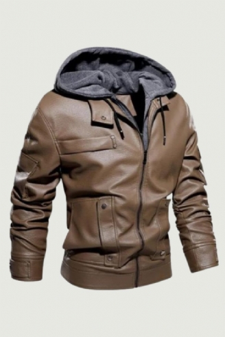 Winter Heren Leren Jassen Casual Motorjas Biker Fleece Warme Windjack Jas