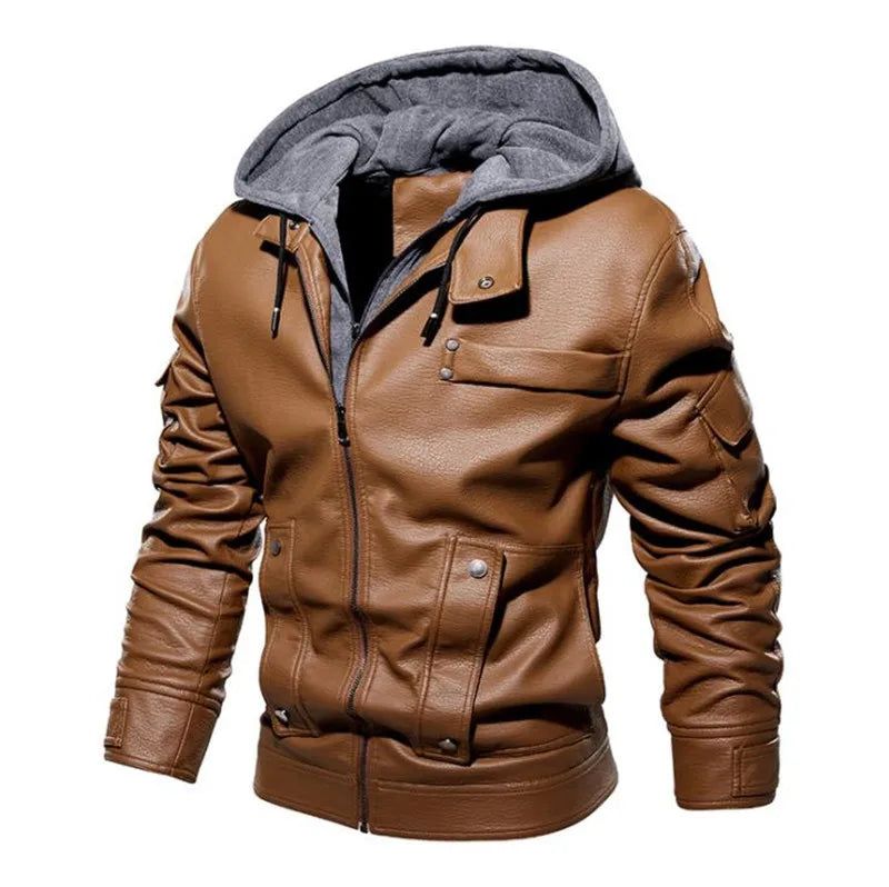 Winter Heren Leren Jassen Casual Motorjas Biker Fleece Warme Windjack Jas - Zwart