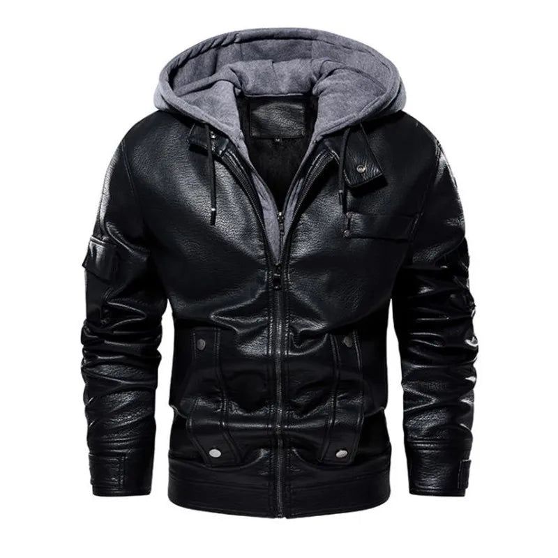 Winter Heren Leren Jassen Casual Motorjas Biker Fleece Warme Windjack Jas - Zwart