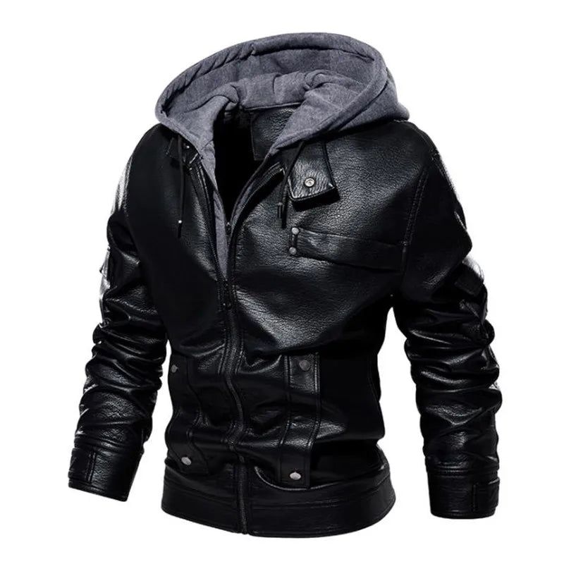 Winter Heren Leren Jassen Casual Motorjas Biker Fleece Warme Windjack Jas - Zwart