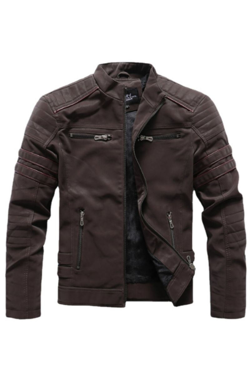 Winter Motorfiets Leren Jas Heren Vintage Fleece Warme Multi-pocket Jas Mannelijke Rits Herfst Uitloper Jassen