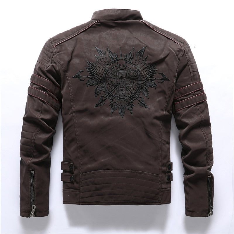 Winter Motorfiets Leren Jas Heren Vintage Fleece Warme Multi-pocket Jas Mannelijke Rits Herfst Uitloper Jassen - Zwart01