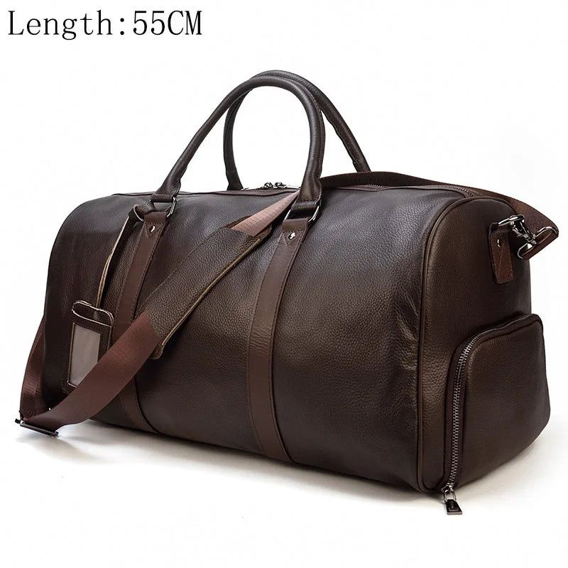 Echt Lederen Reistas Voor Heren Unisex Met Schoenencompartiment Zachte Handbagagetassen - Bruin2 (45Cm)