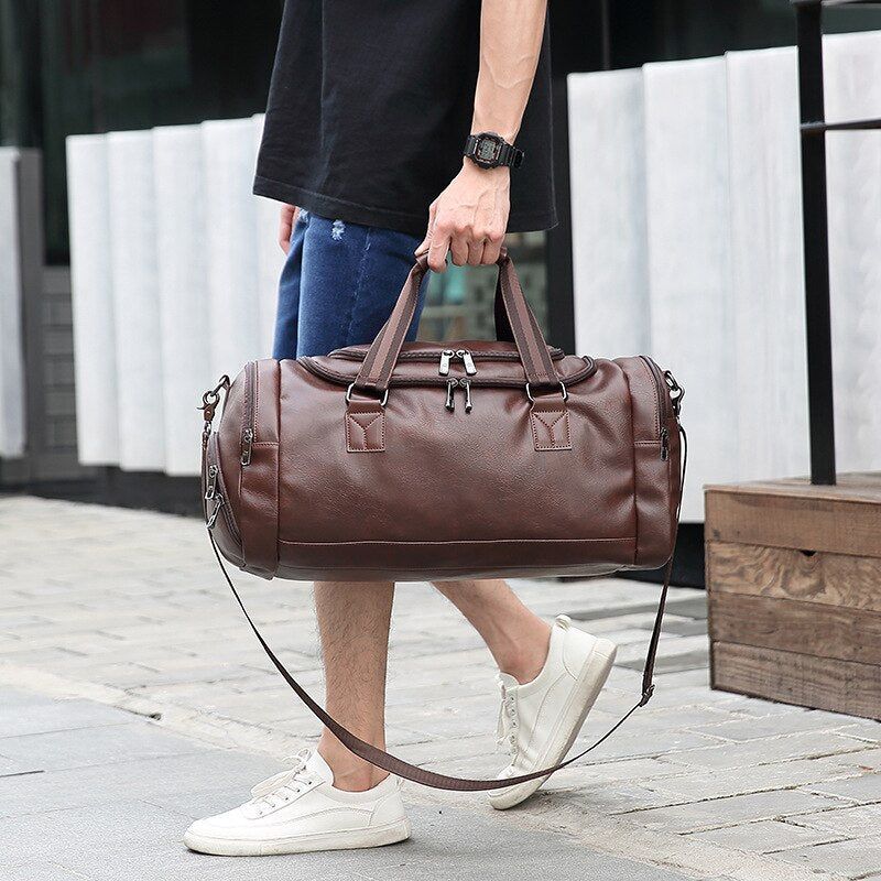 Handtas Voor Heren Lederen Reistas Met Grote Capaciteit Schoudertas Herenhandtas Plunjezak Casual Messenger Bags - Zwart