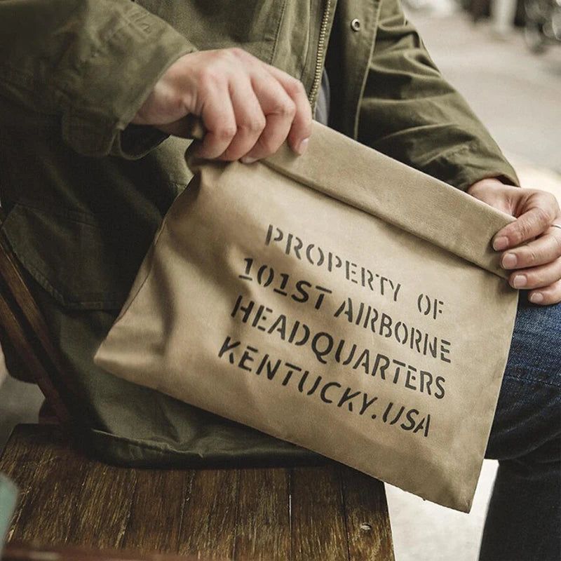 Heren Clutch Tas Amerikaanse Retro Tooling Handtas Man Kaki Olie Wax Canvas Tas Mannelijke Casual Tas - Koffie