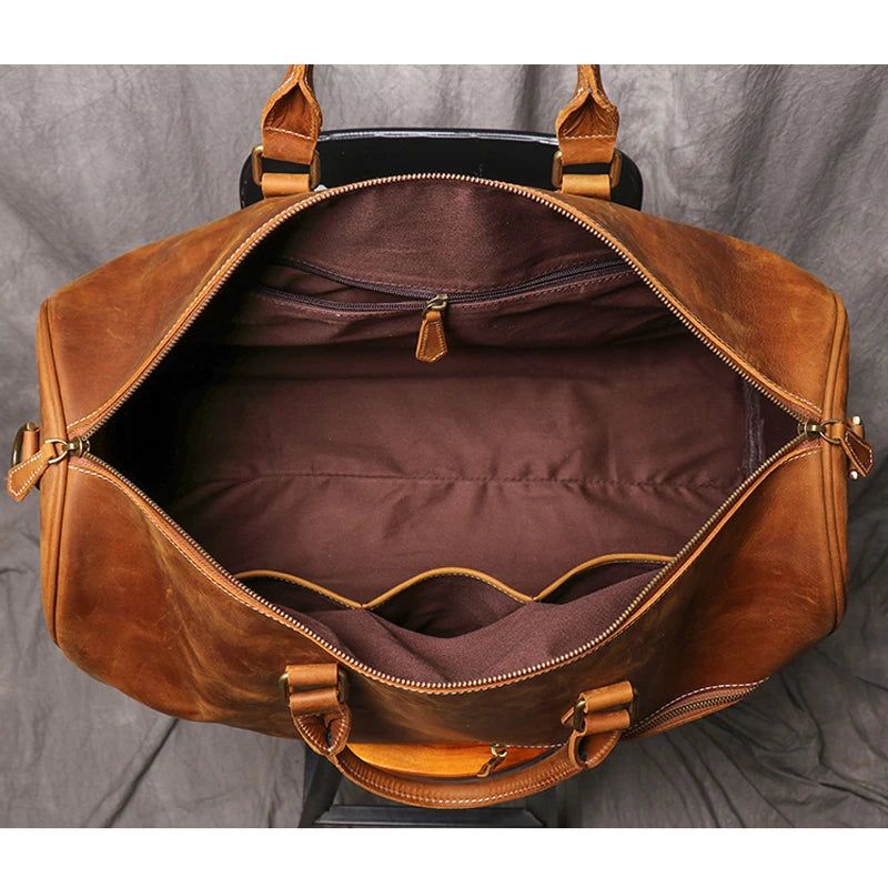 Reistas Voor Heren Weekendhandtas Dames Vintage Plunjezak Met Grote Capaciteit Leren Laptoptas - Zwart