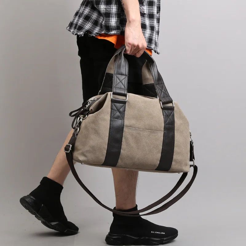 Retro Canvas Handtas Voor Heren Reisschoudertas Bagagetas Casual Crossbody Tas - Zwart