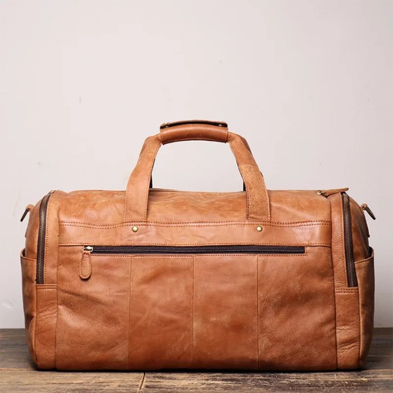 Vintage Draagbare Reistas Voor Heren Crossbodytas Met Enkele Schouder Mat Leer Met Grote Capaciteit - Bruin