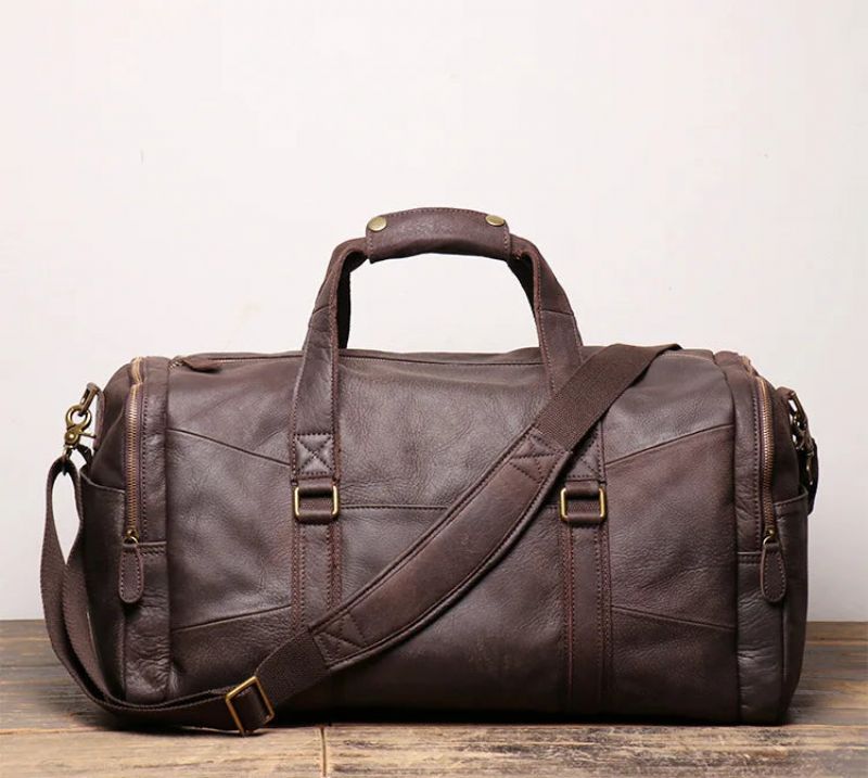 Vintage Draagbare Reistas Voor Heren Crossbodytas Met Enkele Schouder Mat Leer Met Grote Capaciteit - Bruin