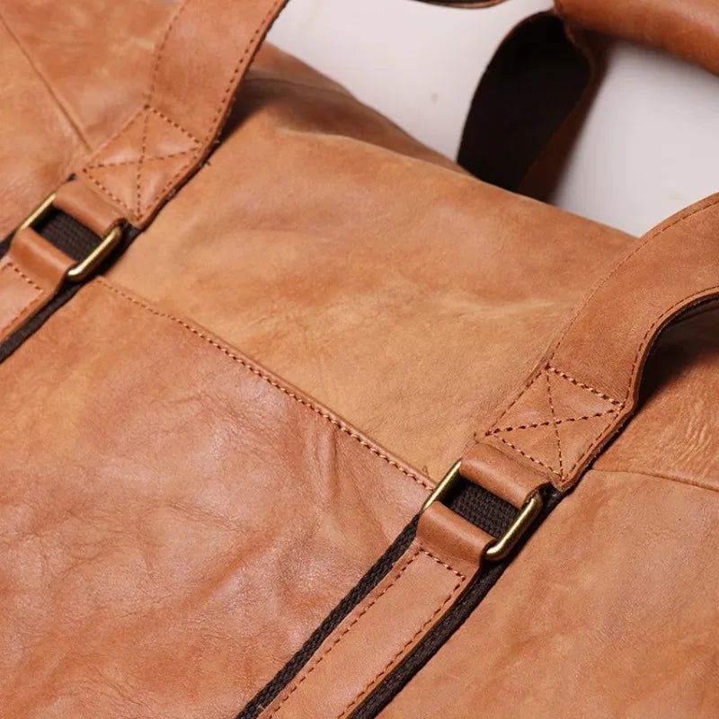 Vintage Draagbare Reistas Voor Heren Crossbodytas Met Enkele Schouder Mat Leer Met Grote Capaciteit - Bruin