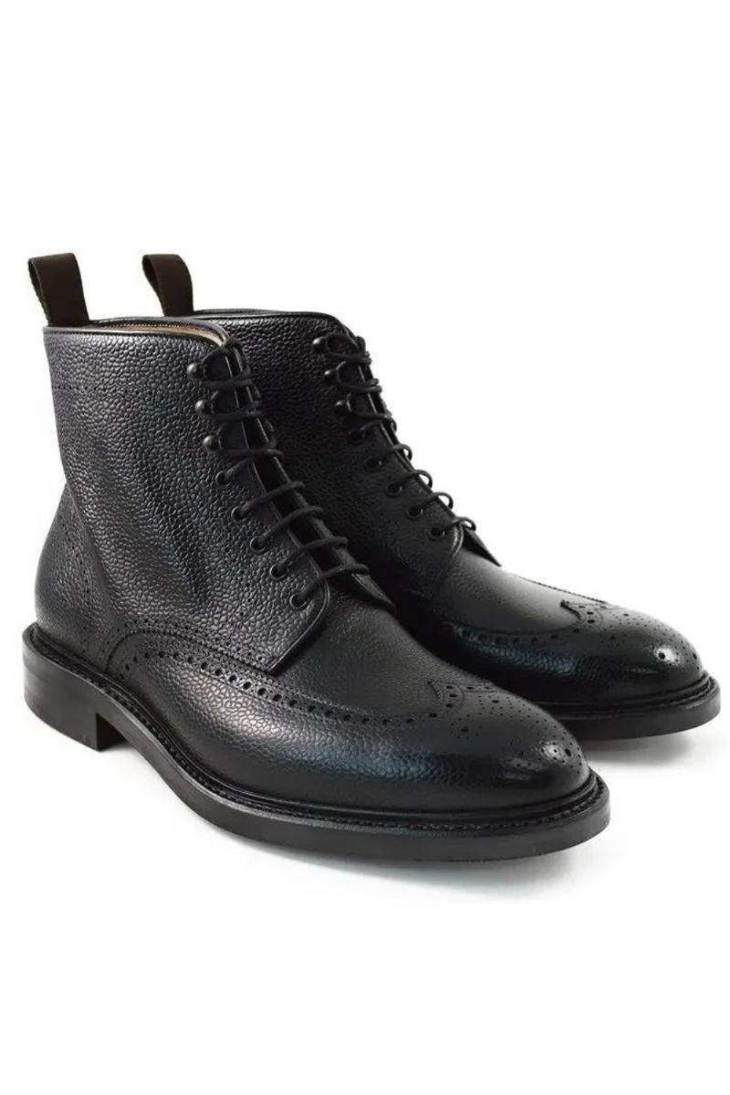 Brogue Lace Up Winter Heren Laarzen Schoenen Voeg Fluwelen Werklaarzen Echt Leer Designer Antislip Toe