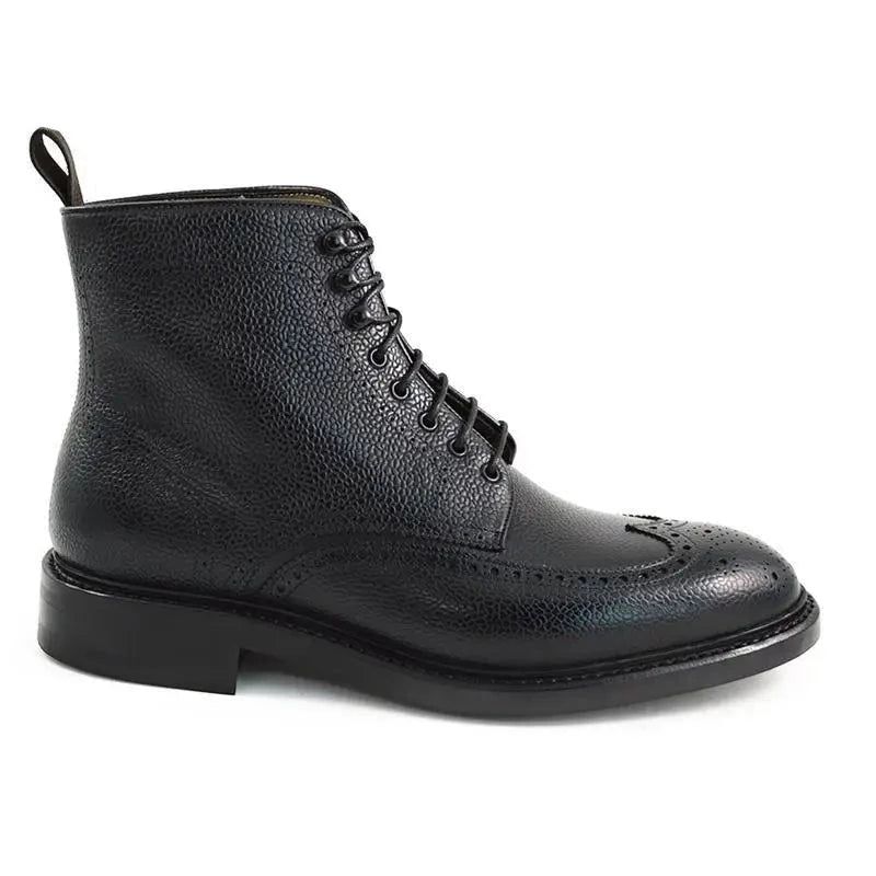 Brogue Lace Up Winter Heren Laarzen Schoenen Voeg Fluwelen Werklaarzen Echt Leer Designer Antislip Toe - Zwart