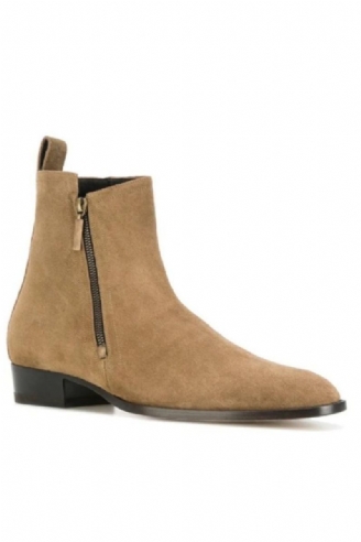 Chelsea Boots Heren Echt Leer Rits Mat Puntige Zakelijke Formele Laarzen