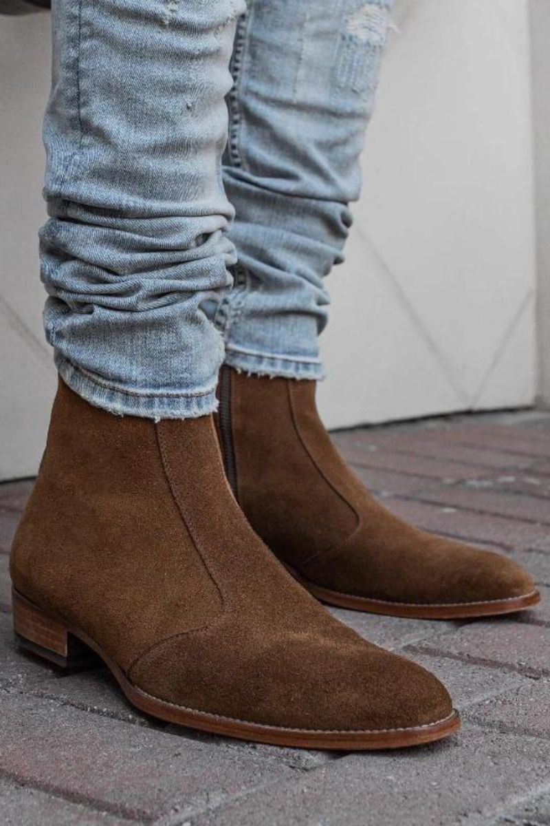 Chelsea Boots Heren Effen Lage Hak Laarzen Met Ritssluiting Aan De Zijkant Professionele Klassieke Denimlaarzen