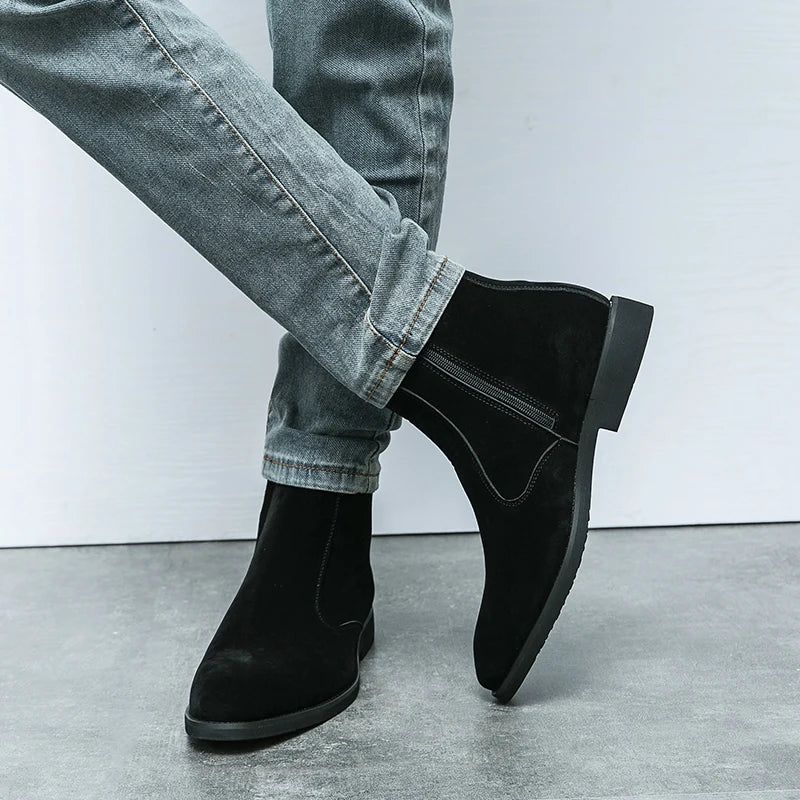 Chelsea Boots Heren Effen Lage Hak Laarzen Met Ritssluiting Aan De Zijkant Professionele Klassieke Denimlaarzen - Bruin