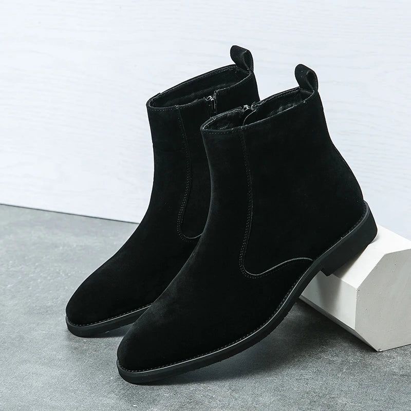 Chelsea Boots Heren Effen Lage Hak Laarzen Met Ritssluiting Aan De Zijkant Professionele Klassieke Denimlaarzen - Bruin