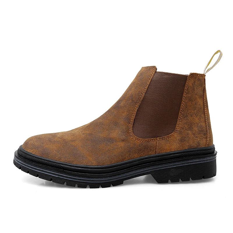 Chelsea-laarzen Van Echt Leer Heren Botas Chelsea Herfst-winterlaars - Bruin