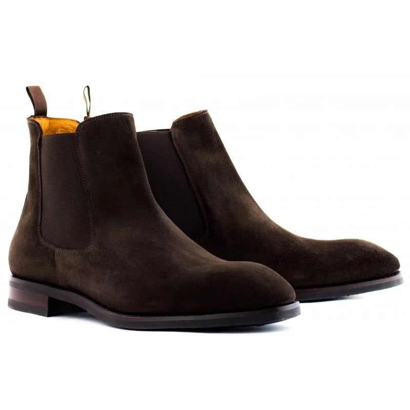 Chelsea Solid Winter Heren Laarzen Schoenen Werk Handgemaakte Schoen Voeg Fluwelen Antislip Designer Boot Toe - Bruin