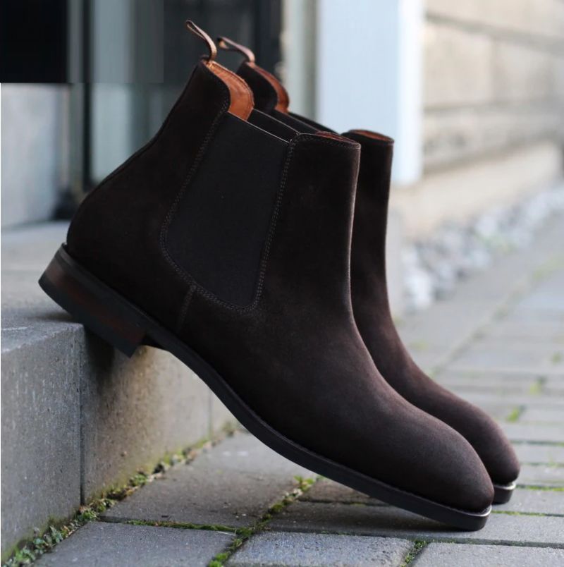 Chelsea Solid Winter Heren Laarzen Schoenen Werk Handgemaakte Schoen Voeg Fluwelen Antislip Designer Boot Toe - Bruin