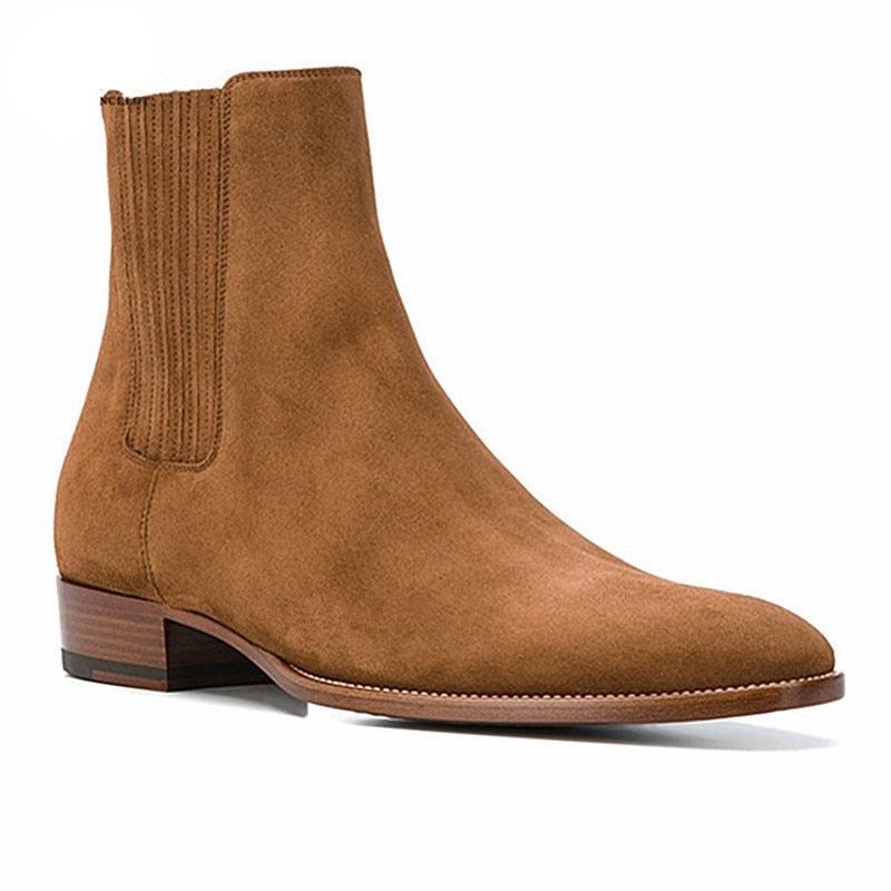 Handgemaakte Wedge Spitse Neus Business High-end Casual Chelsea Boots Suède Bruin Heren Designer Leer - Bruin