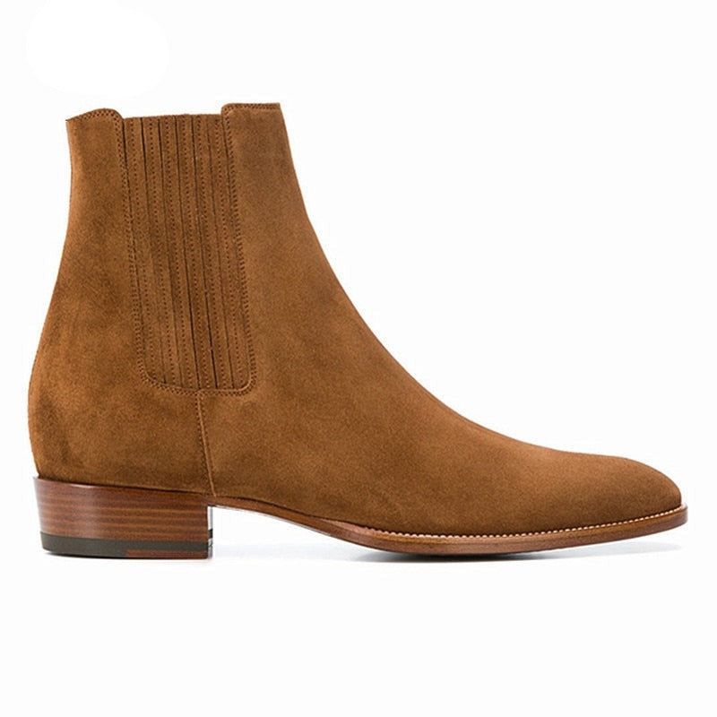 Handgemaakte Wedge Spitse Neus Business High-end Casual Chelsea Boots Suède Bruin Heren Designer Leer - Bruin