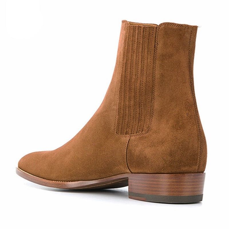 Handgemaakte Wedge Spitse Neus Business High-end Casual Chelsea Boots Suède Bruin Heren Designer Leer - Bruin