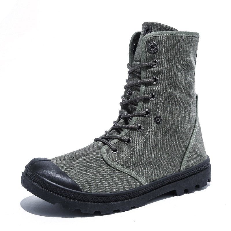 Heren Outdoor Schoenen Laarzen Dikke Zolen Hoge Top Canvas Flanger Sneakers - Zwart