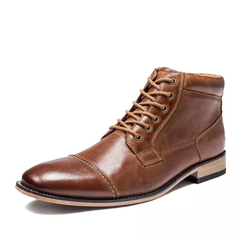 Herenlaarzen Klassieke Lederen Casual Hoge Schoenen Herfst Winter Chukka Enkellaars - Zwart